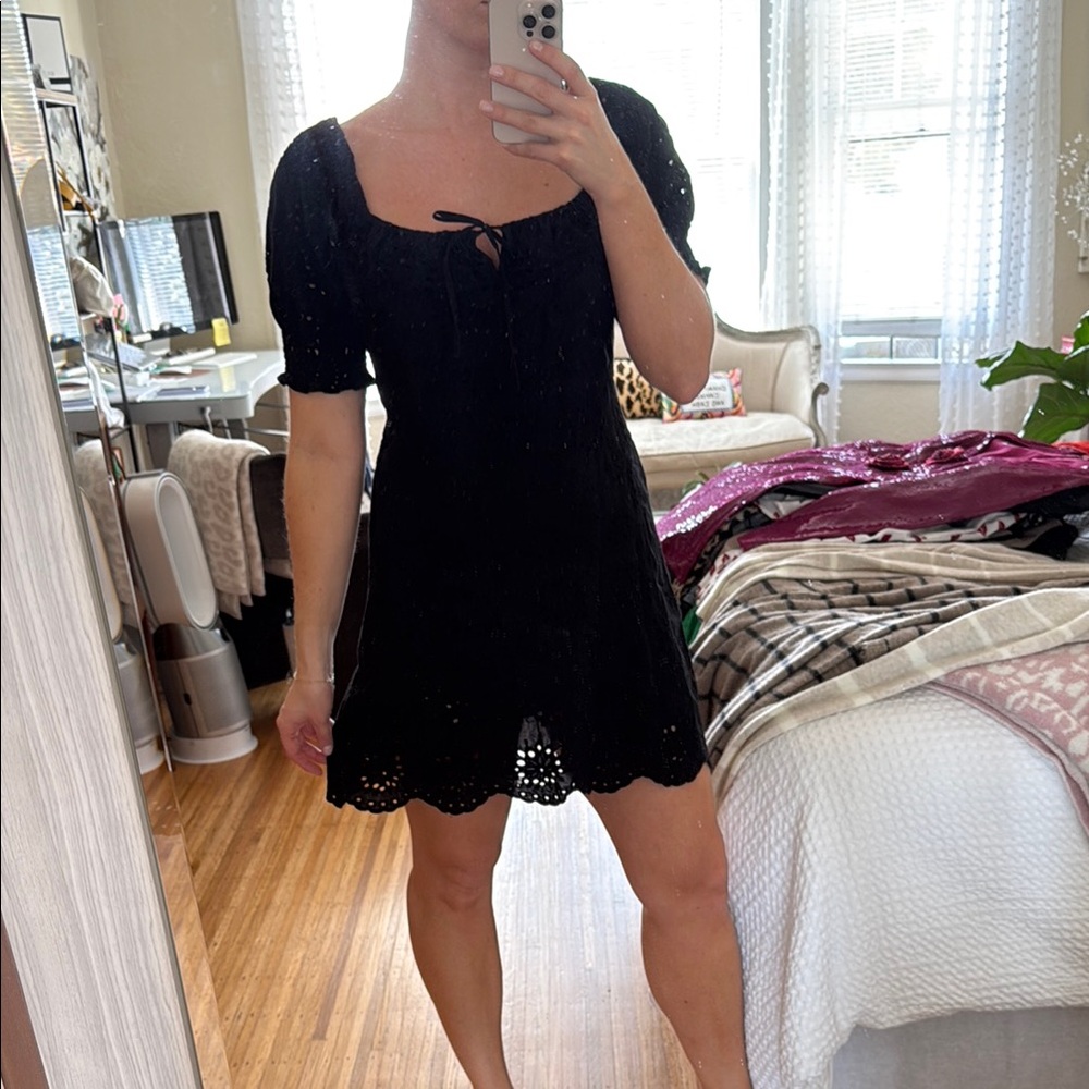 7 For All Mankind Black Puff Sleeve Mini Sundress